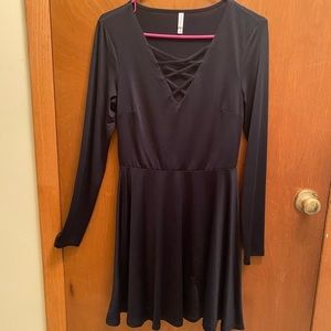 Xhilaration Black Long Sleeved Skater Dress